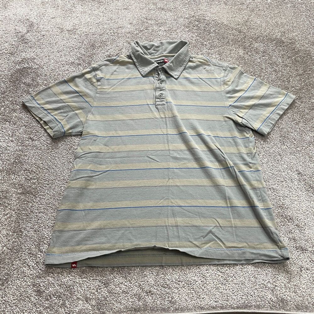 Tony Hawk Polo Shirt Mens Large Light Blue Striped Cotton Collared Rugby Golf